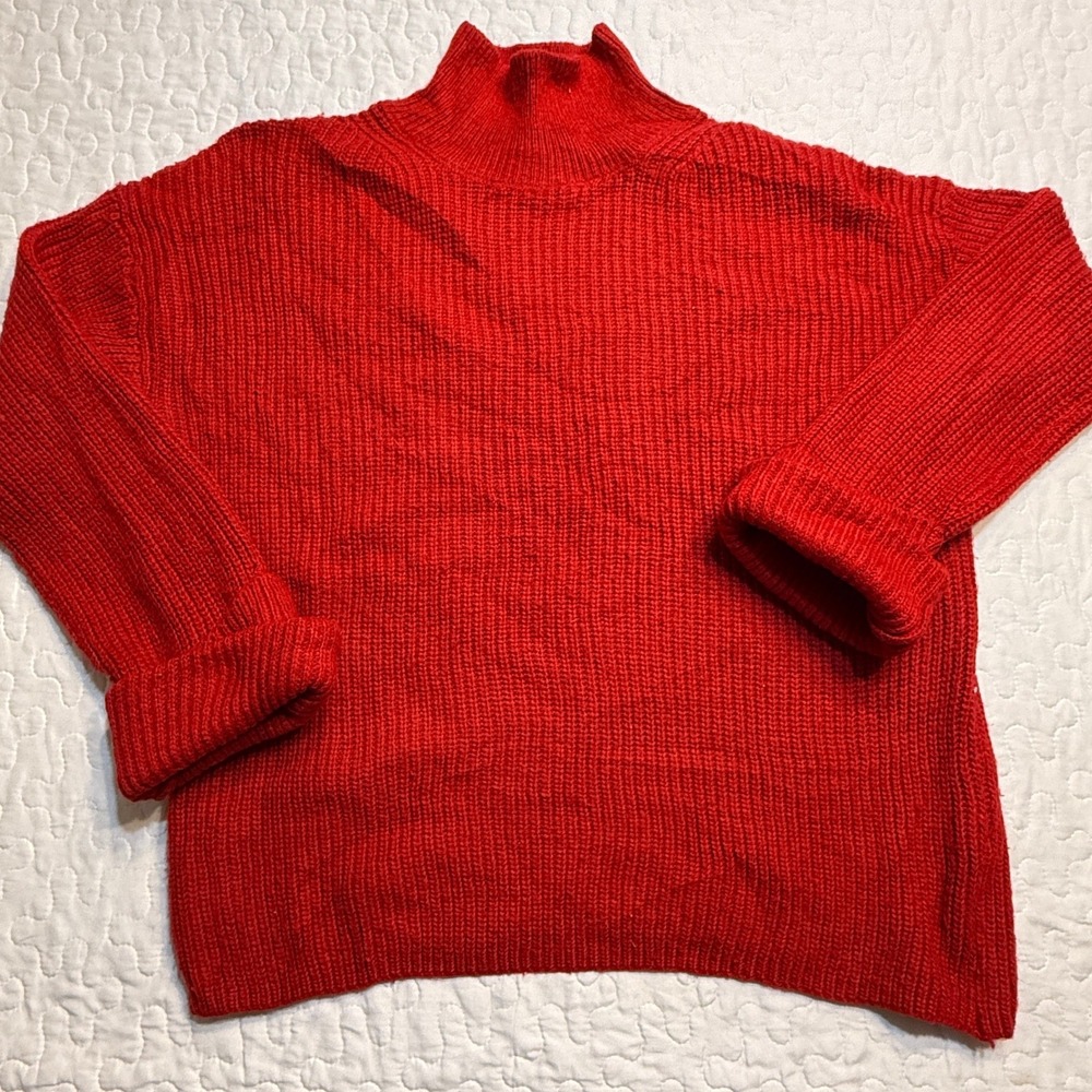 Liz Claiborne Women Medium Sweater Red Mock Neck LONG WINTER FALL WARM CHRISTMAS